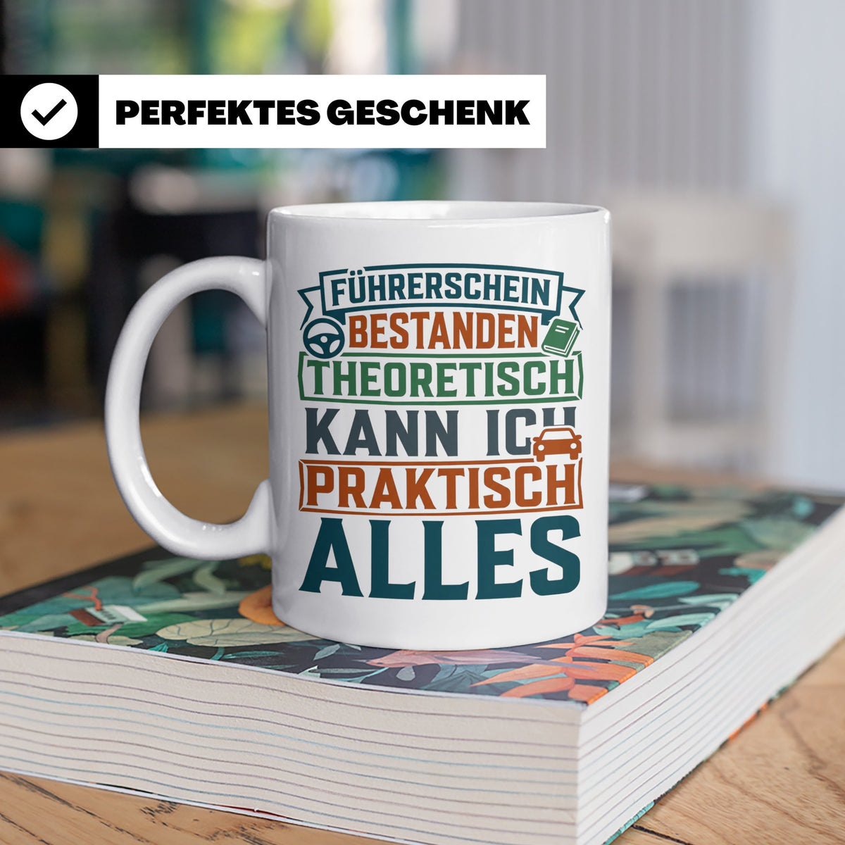 Führerschein bestanden Tasse lustig, Geschenk zur Fahrprüfun – Weiß [farbe:weiß]