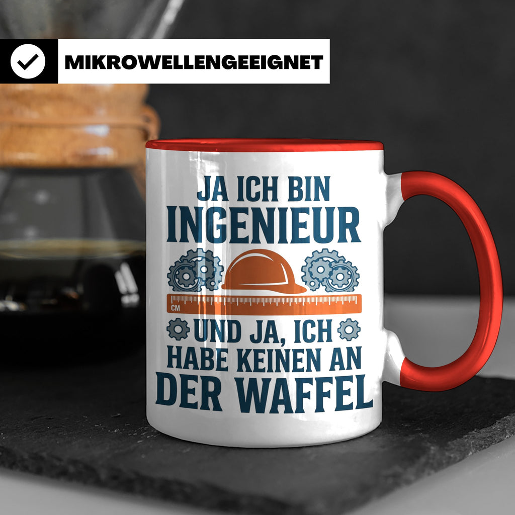 Ingenieur Tasse mit Spruch 'Keinen an der Waffel' Lustiges G – Rot [farbe:rot]