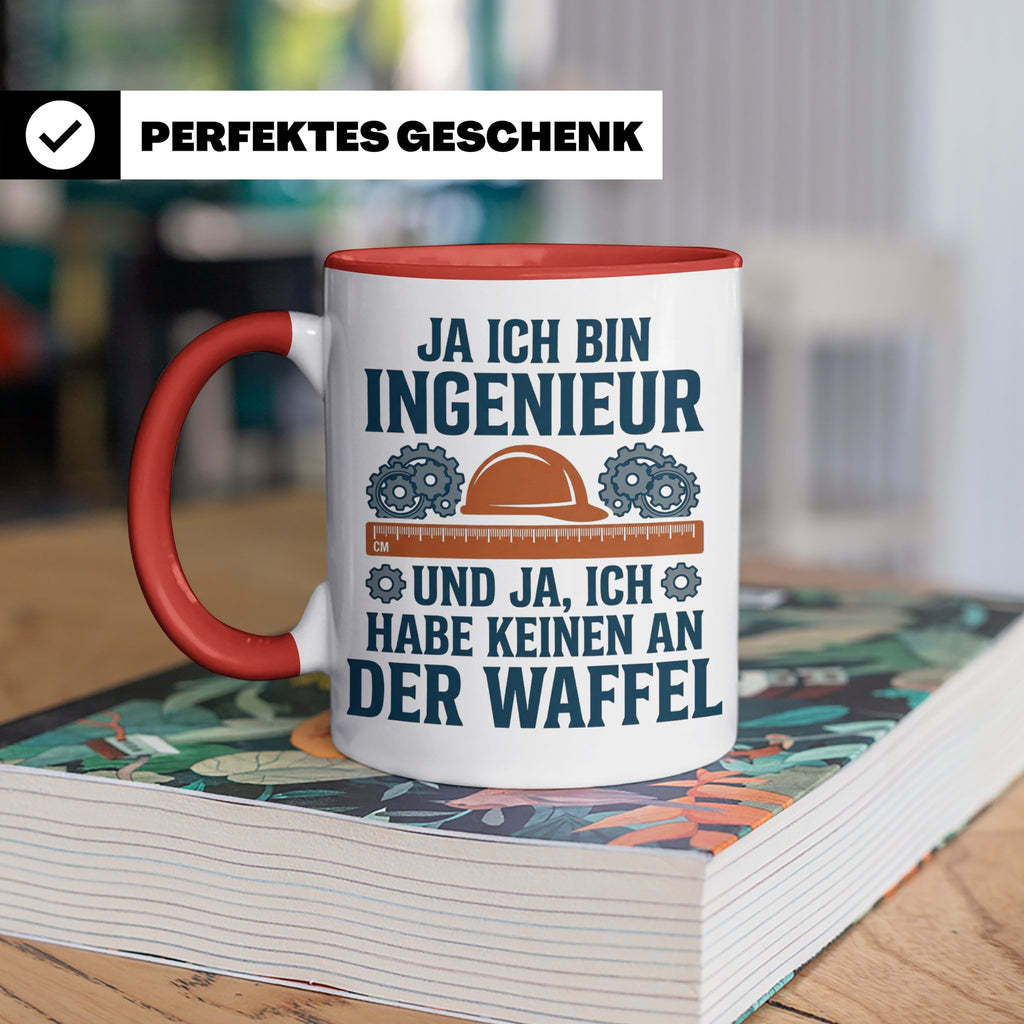 Ingenieur Tasse mit Spruch 'Keinen an der Waffel' Lustiges G – Rot [farbe:rot]