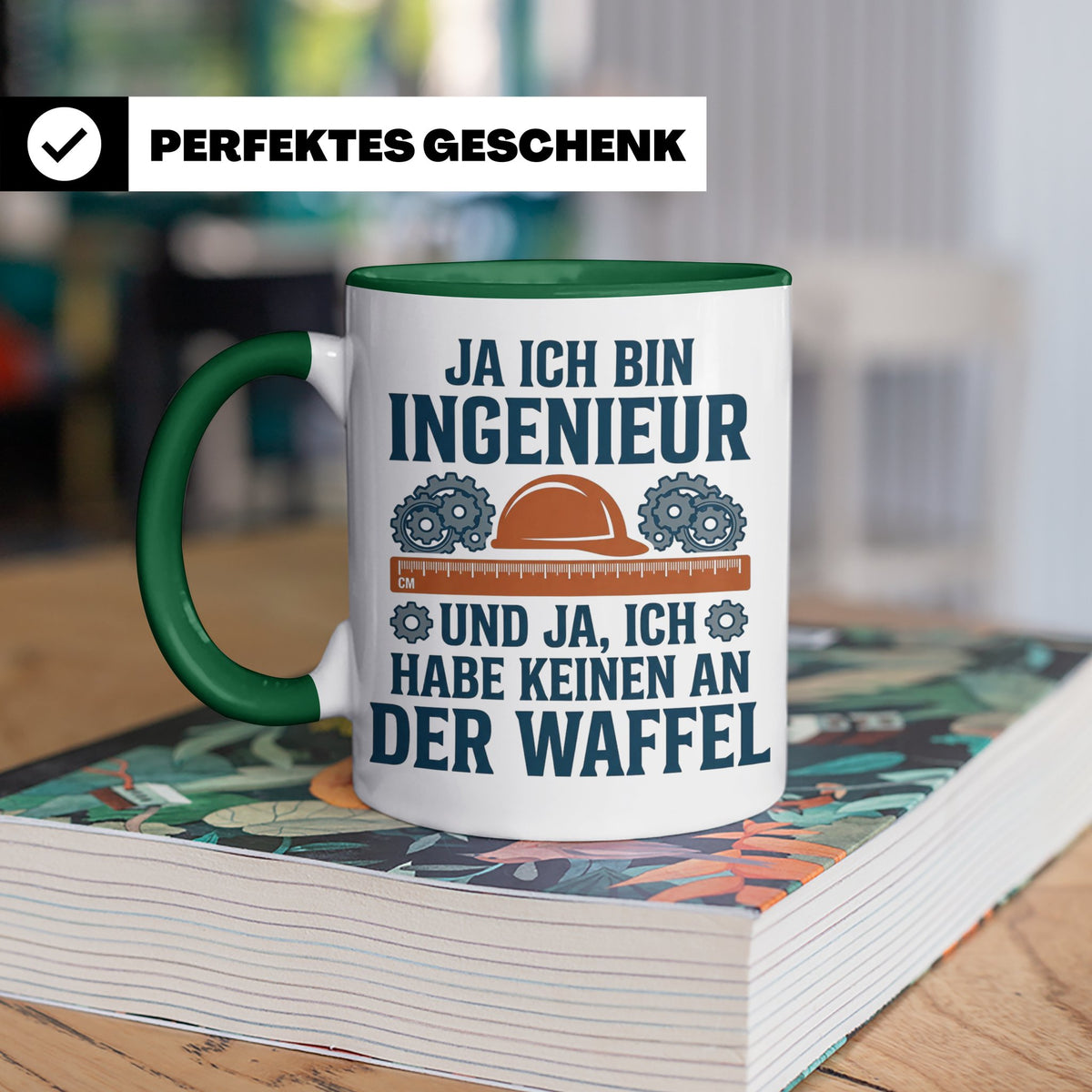 Ingenieur Tasse mit Spruch 'Keinen an der Waffel' Lustiges G – Grün [farbe:grün]