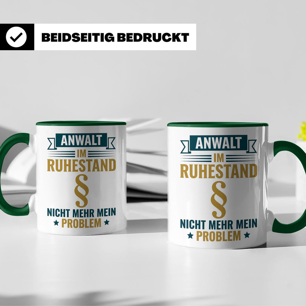 Anwalt im Ruhestand Tasse, lustiger Spruch, Geschenk für Jur – Grün [farbe:grün]