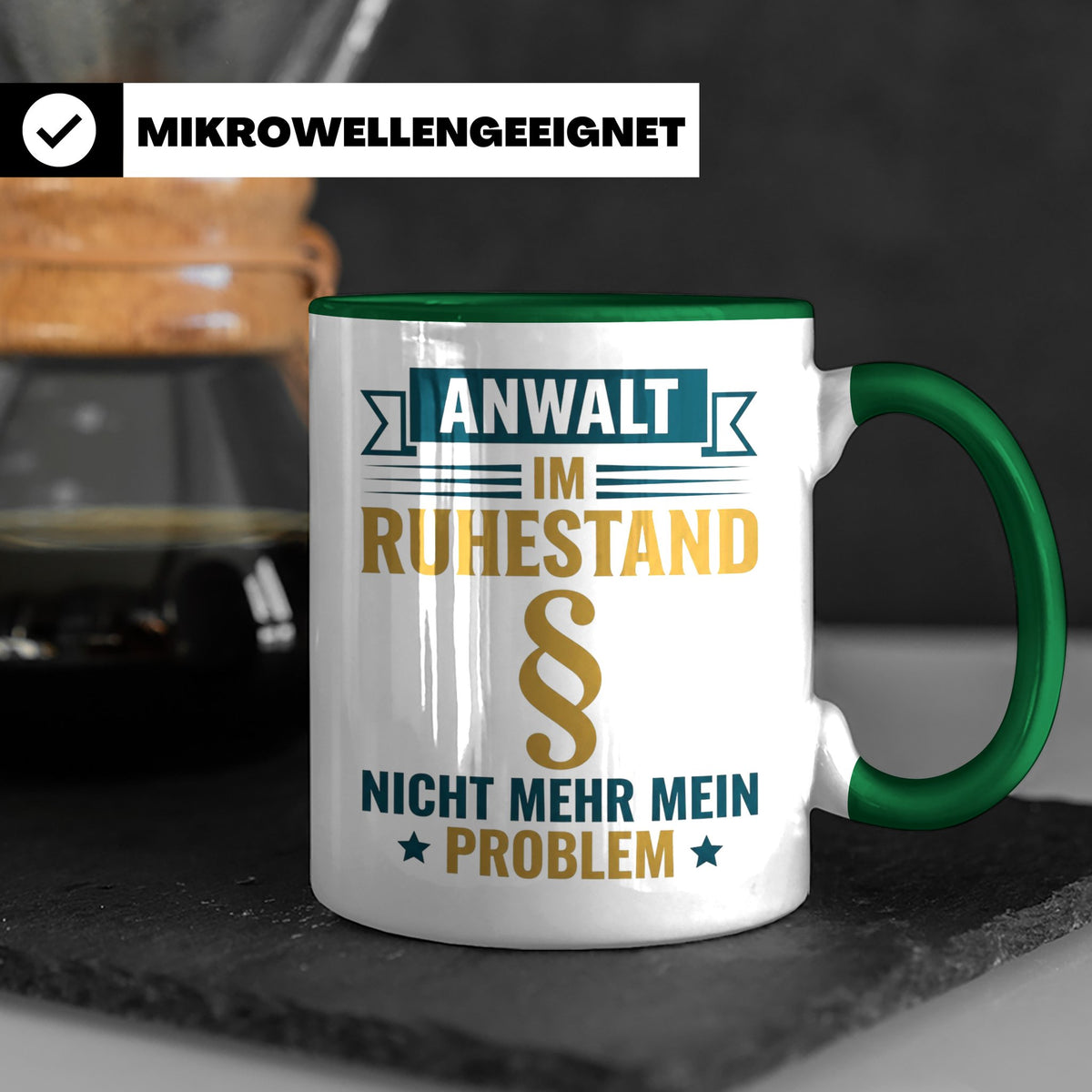 Anwalt im Ruhestand Tasse, lustiger Spruch, Geschenk für Jur – Grün [farbe:grün]