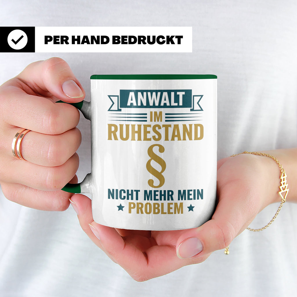Anwalt im Ruhestand Tasse, lustiger Spruch, Geschenk für Jur – Grün [farbe:grün]