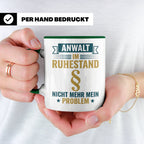Anwalt im Ruhestand Tasse, lustiger Spruch, Geschenk für Jur – Grün [farbe:grün]