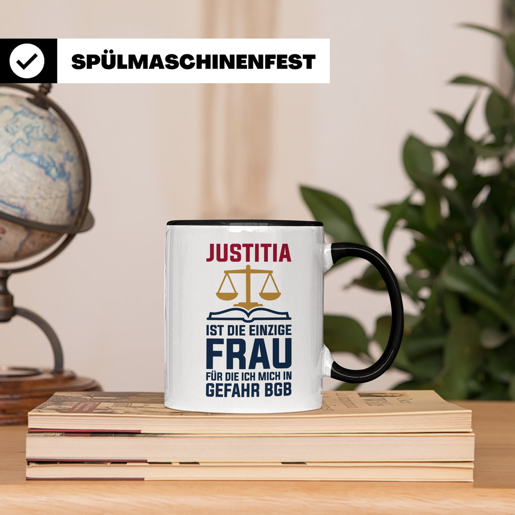 Justitia Tasse für Juristen & Anwälte lustiger Jura BGB Spru – Schwarz [farbe:schwarz]