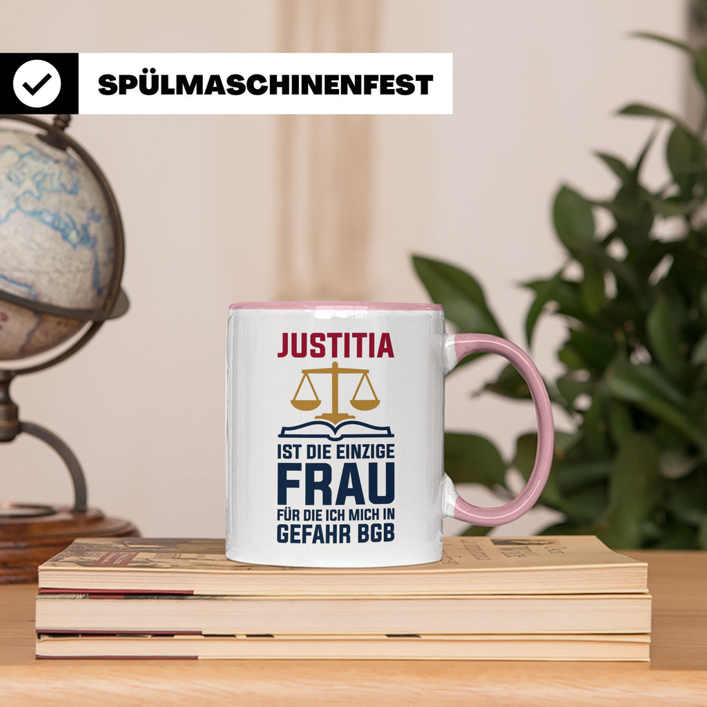 Justitia Tasse für Juristen & Anwälte lustiger Jura BGB Spru – Rosa [farbe:rosa]
