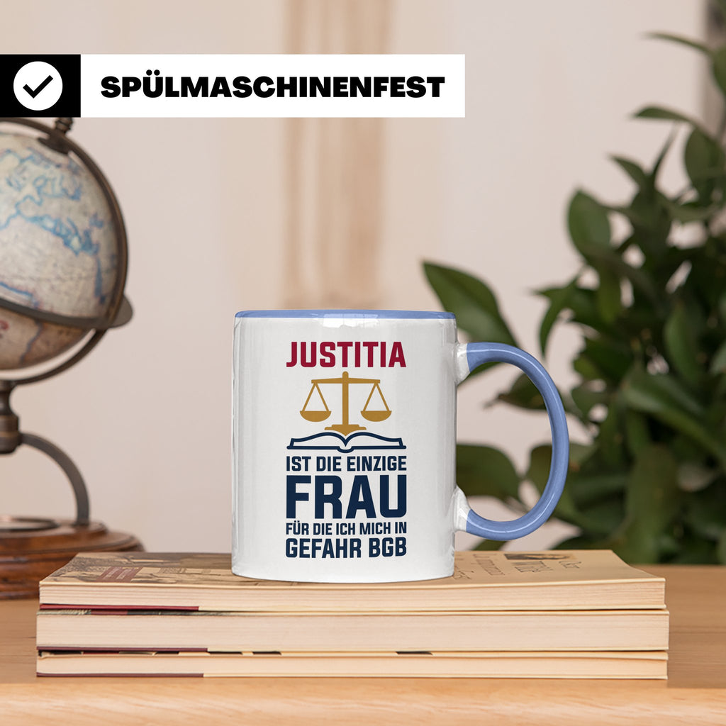 Justitia Tasse für Juristen & Anwälte lustiger Jura BGB Spru – Blau [farbe:blau]