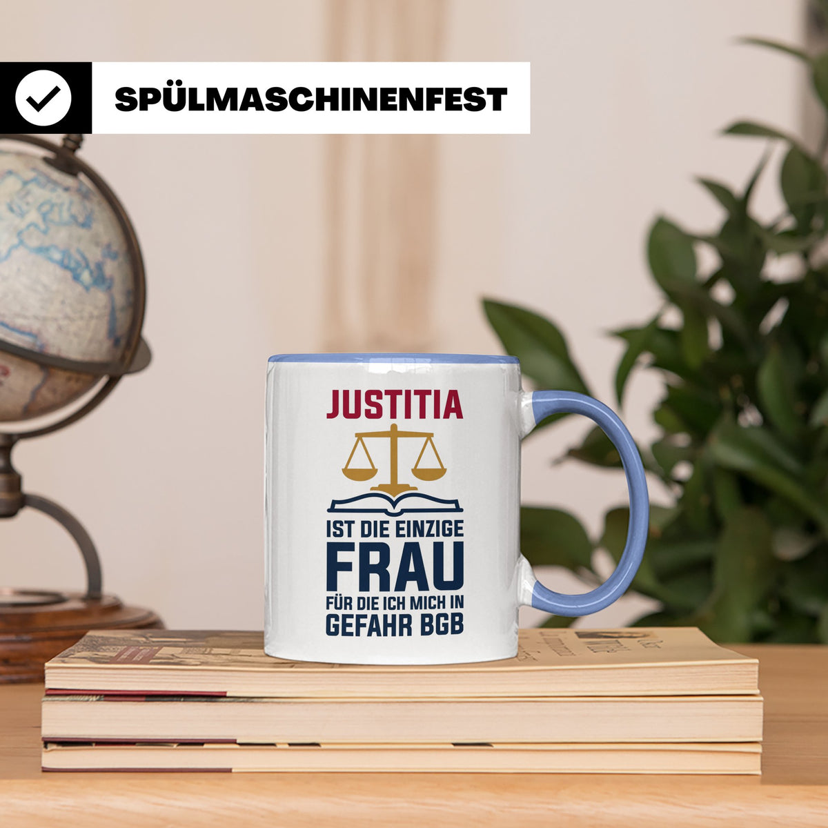 Justitia Tasse für Juristen & Anwälte lustiger Jura BGB Spru – Blau [farbe:blau]