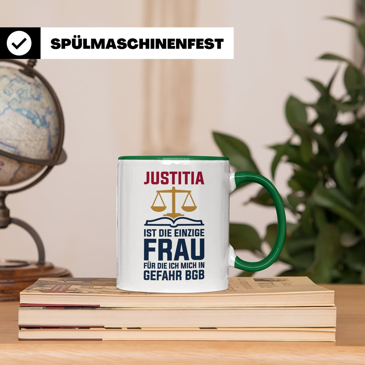 Justitia Tasse für Juristen & Anwälte lustiger Jura BGB Spru – Grün [farbe:grün]