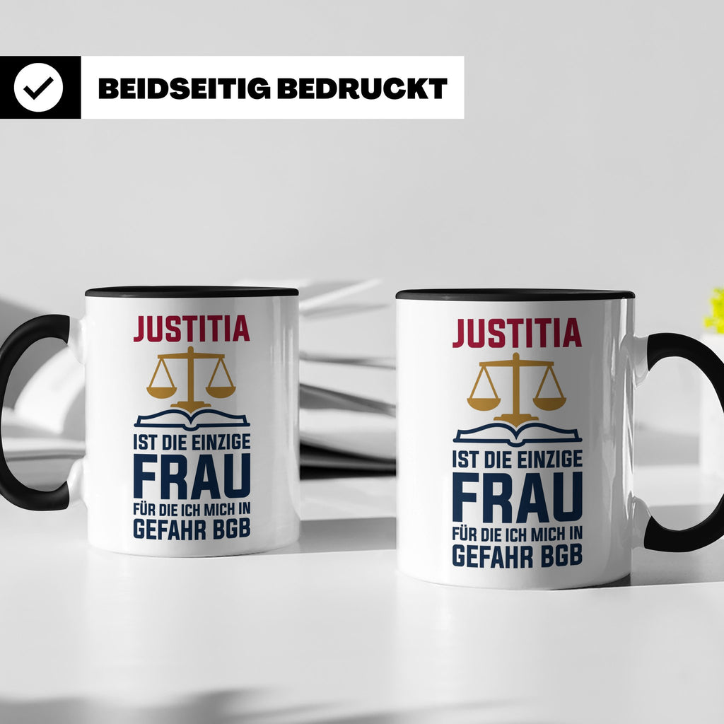 Justitia Tasse für Juristen & Anwälte lustiger Jura BGB Spru – Schwarz [farbe:schwarz]