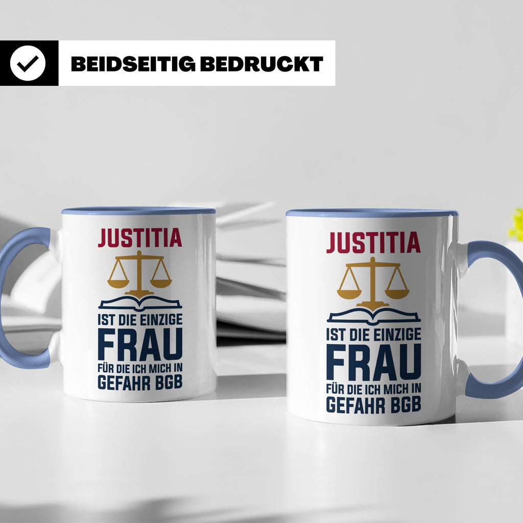 Justitia Tasse für Juristen & Anwälte lustiger Jura BGB Spru – Blau [farbe:blau]