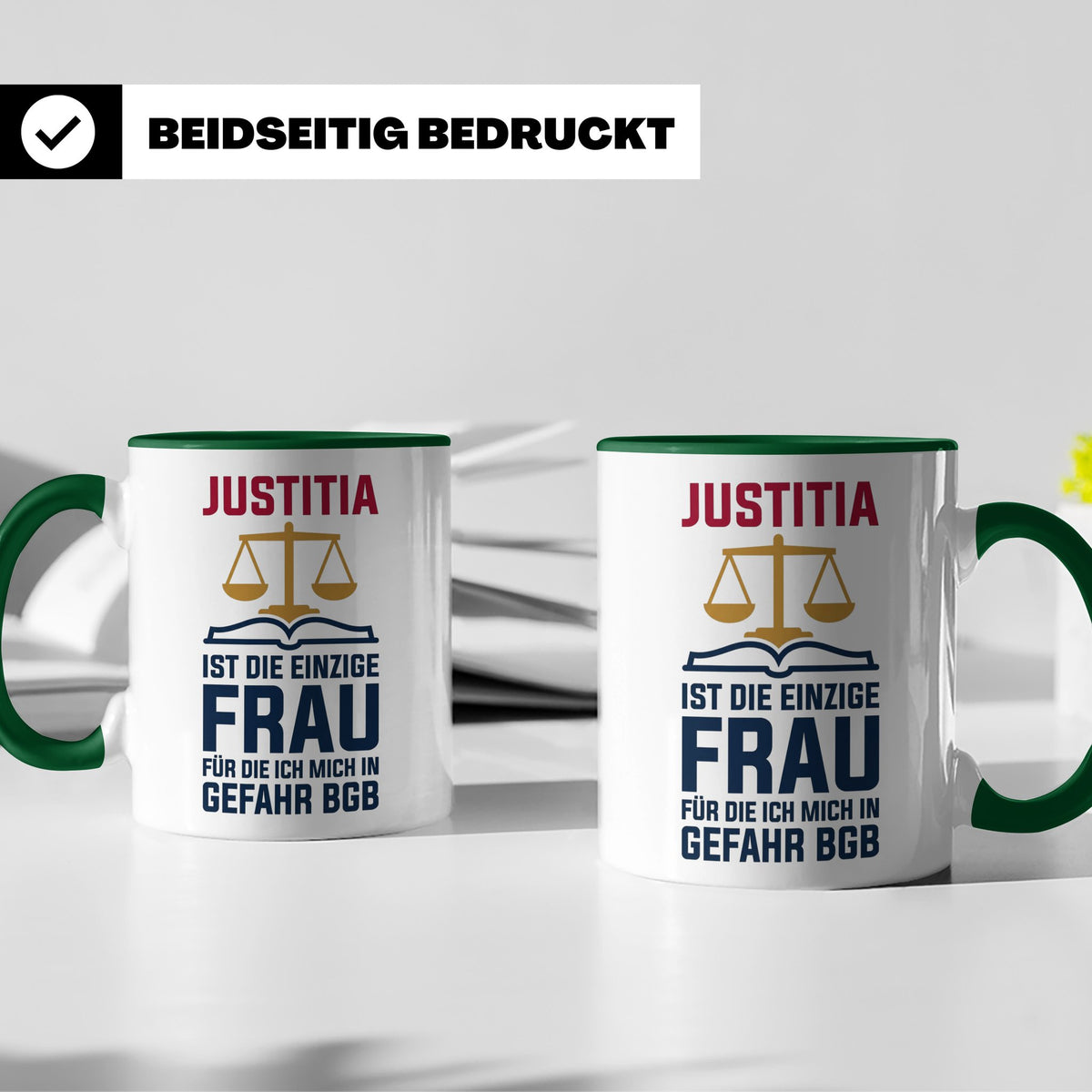 Justitia Tasse für Juristen & Anwälte lustiger Jura BGB Spru – Grün [farbe:grün]