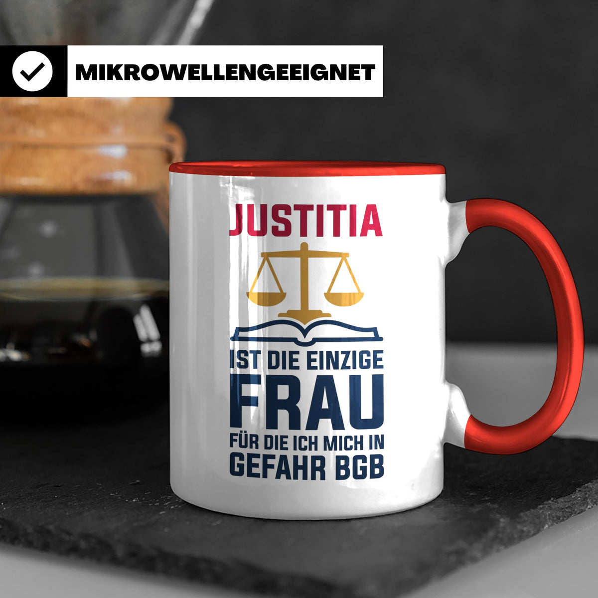 Justitia Tasse für Juristen & Anwälte lustiger Jura BGB Spru – Rot [farbe:rot]