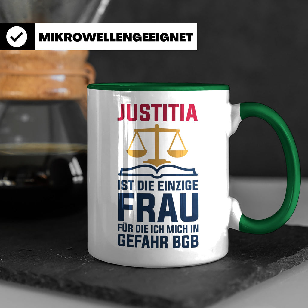 Justitia Tasse für Juristen & Anwälte lustiger Jura BGB Spru – Grün [farbe:grün]
