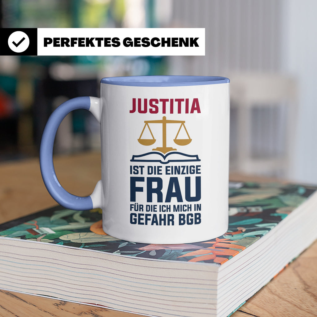 Justitia Tasse für Juristen & Anwälte lustiger Jura BGB Spru – Blau [farbe:blau]