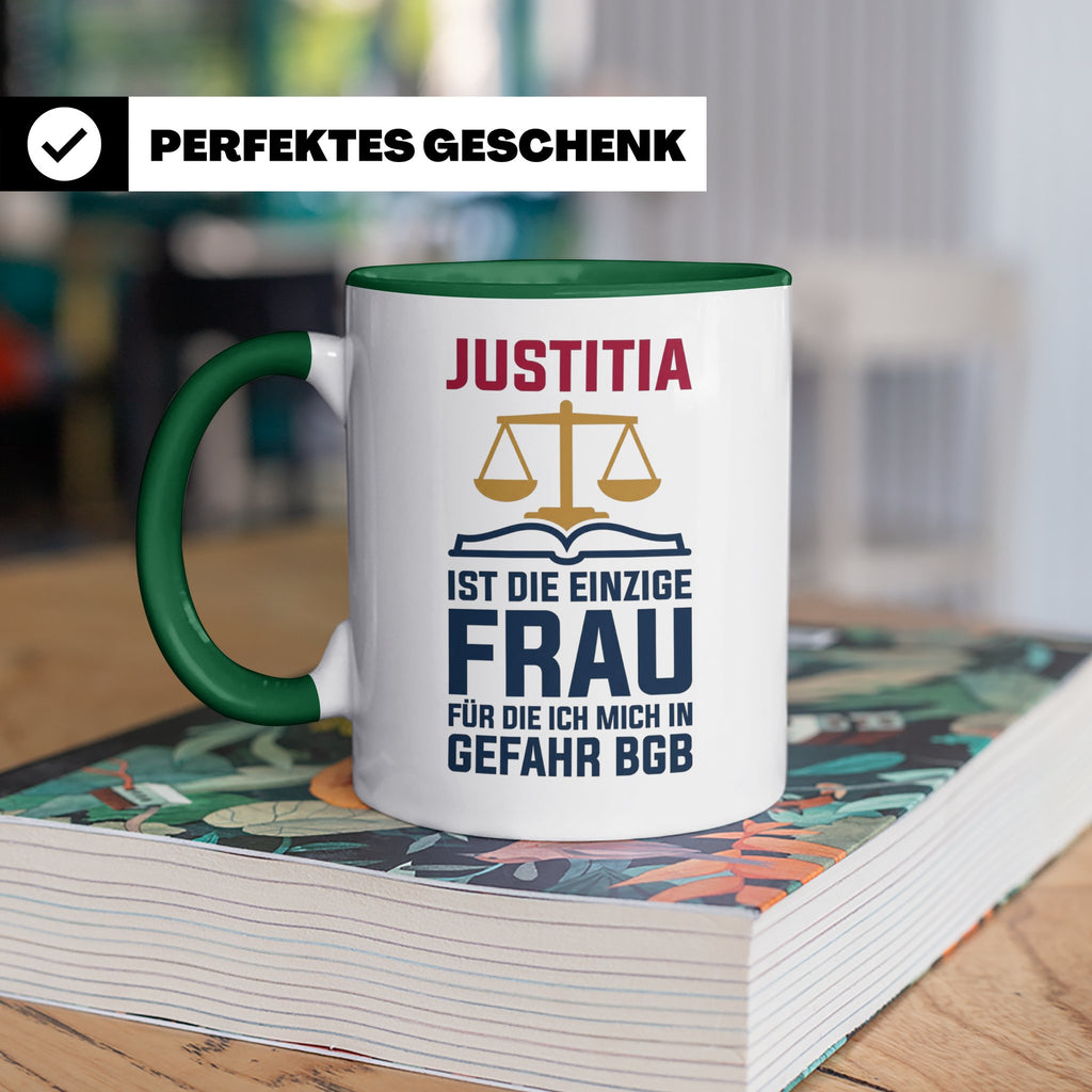 Justitia Tasse für Juristen & Anwälte lustiger Jura BGB Spru – Grün [farbe:grün]