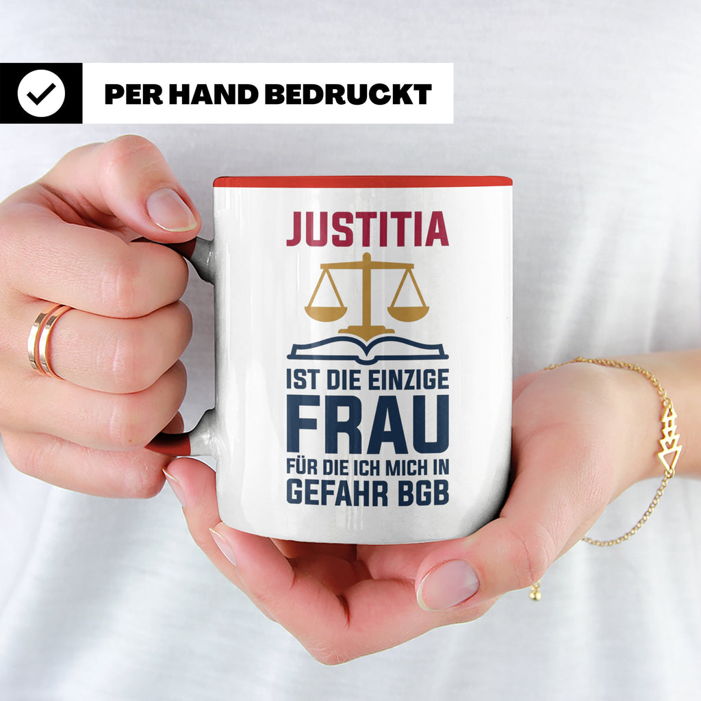 Justitia Tasse für Juristen & Anwälte lustiger Jura BGB Spru – Rot [farbe:rot]