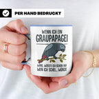 Graupapagei Tasse mit Spruch Wenn ich ein Graupapagei wäre.. – Blau [farbe:blau]