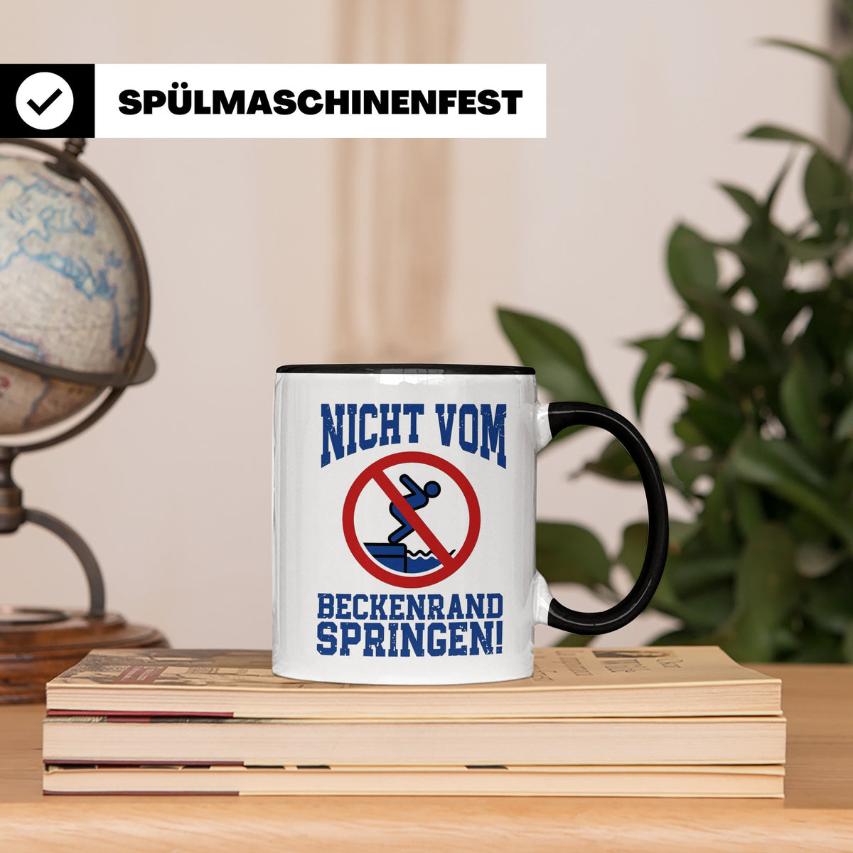 Bademeister Tasse Nicht vom Beckenrand springen lustiger Spr – Schwarz [farbe:schwarz]