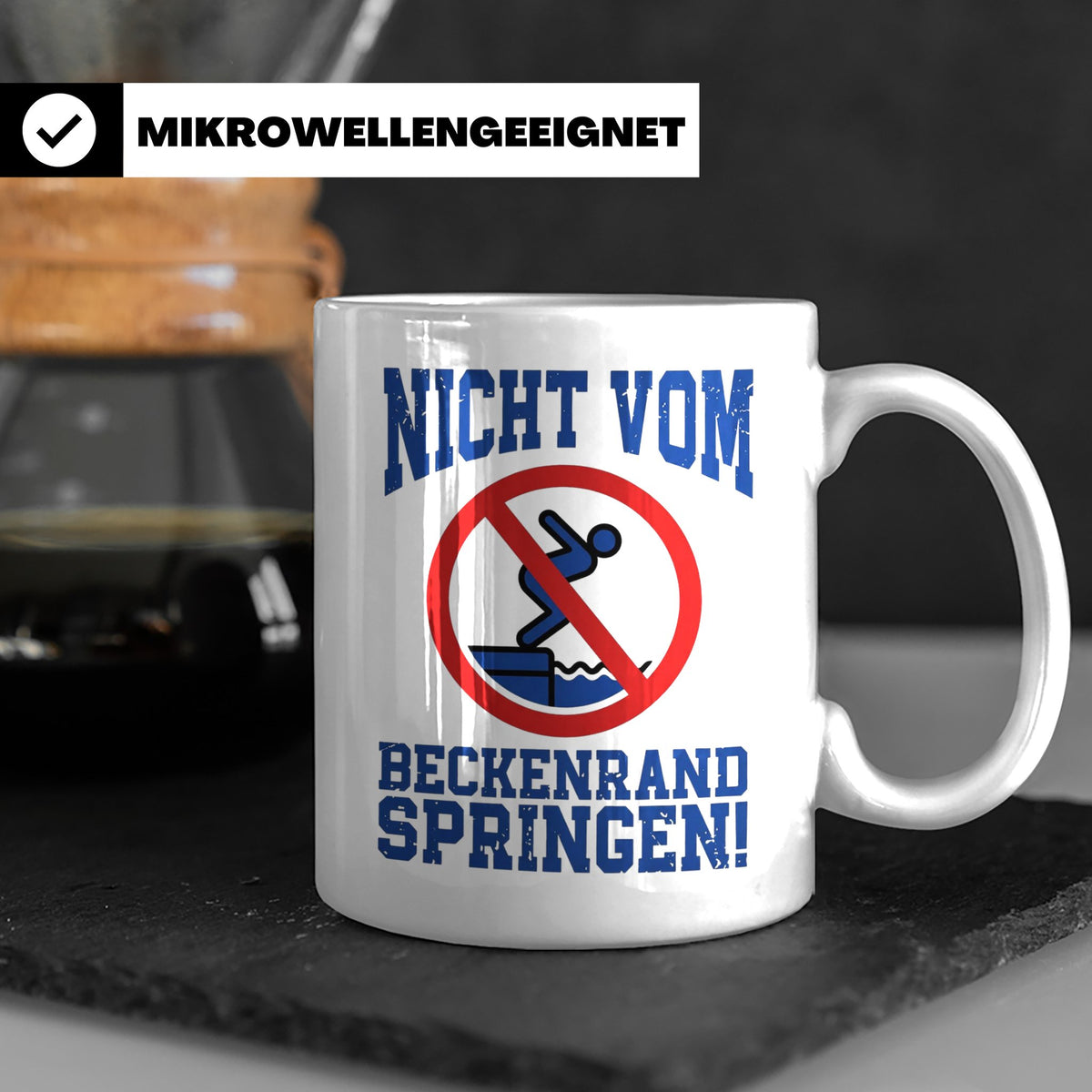 Bademeister Tasse Nicht vom Beckenrand springen lustiger Spr – Weiß [farbe:weiß]