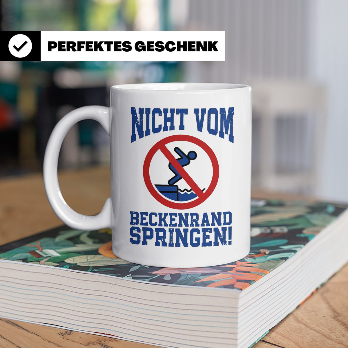 Bademeister Tasse Nicht vom Beckenrand springen lustiger Spr – Weiß [farbe:weiß]