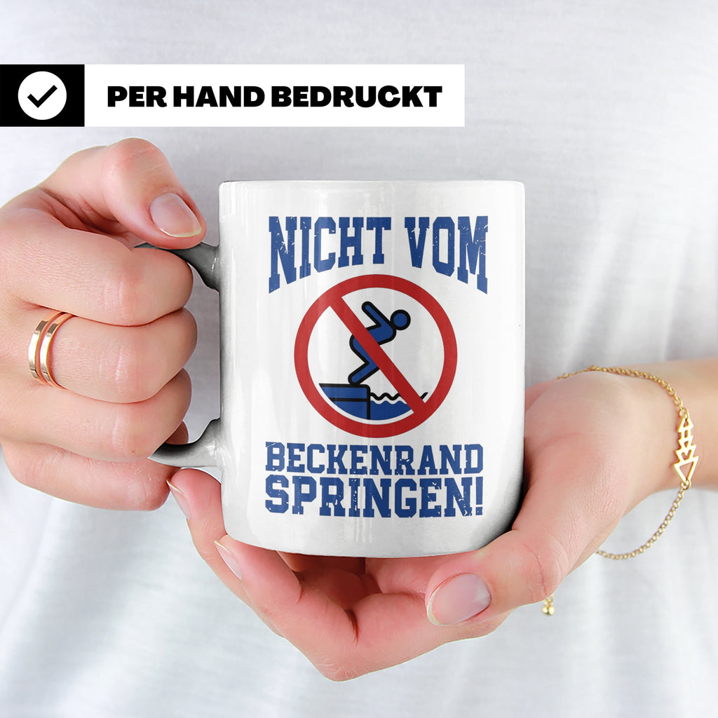 Bademeister Tasse Nicht vom Beckenrand springen lustiger Spr – Weiß [farbe:weiß]