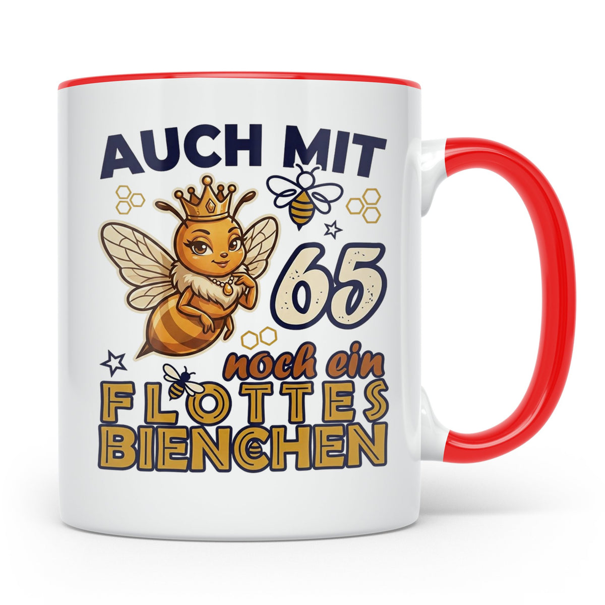 65. Geburtstag Tasse Frau Lustig Flottes Bienchen Spruch Bie – Rot [farbe:rot]