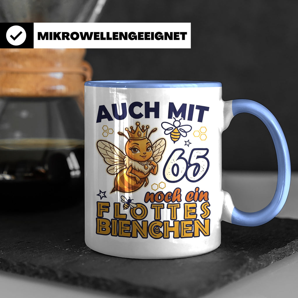 65. Geburtstag Tasse Frau Lustig Flottes Bienchen Spruch Bie – Blau [farbe:blau]