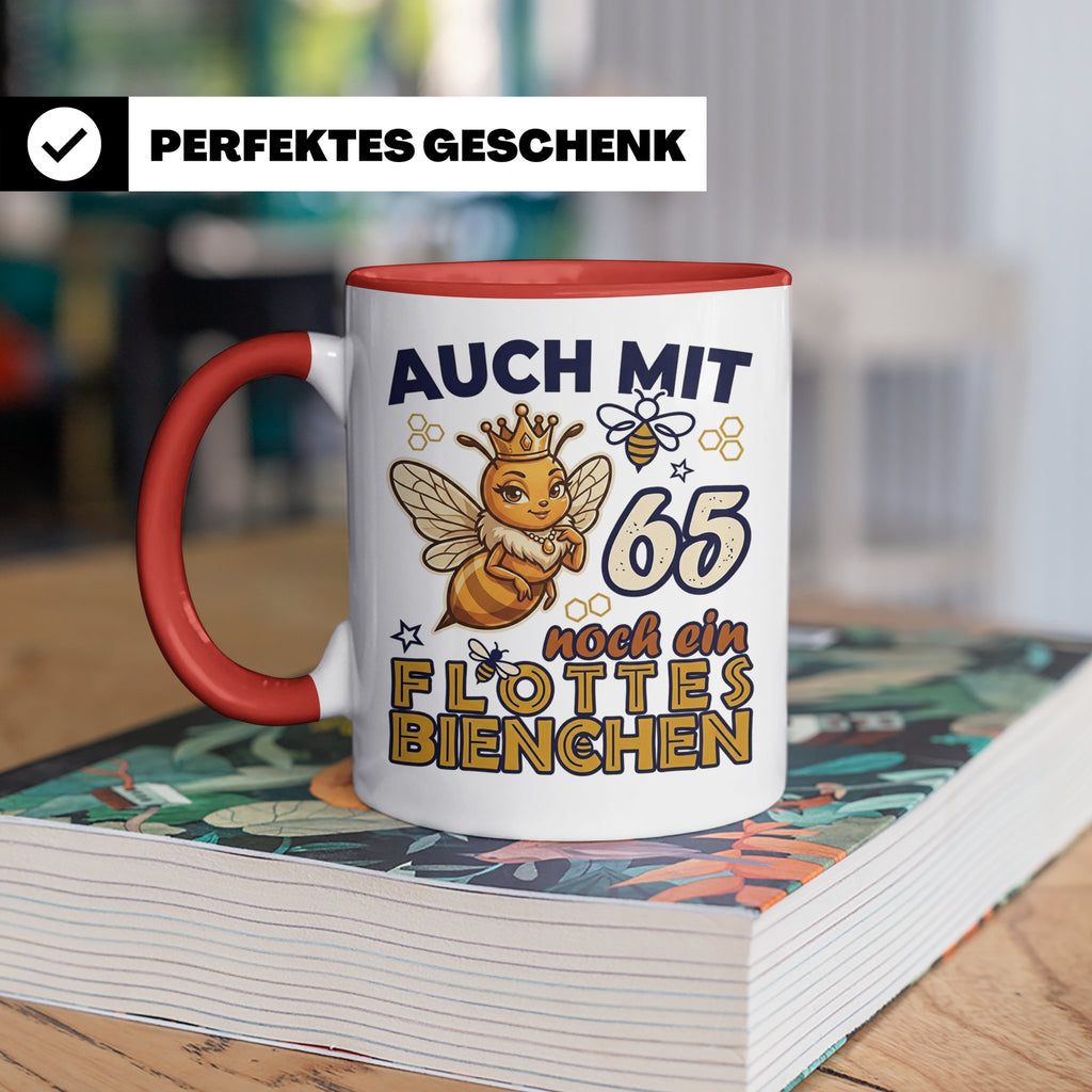 65. Geburtstag Tasse Frau Lustig Flottes Bienchen Spruch Bie – Rot [farbe:rot]