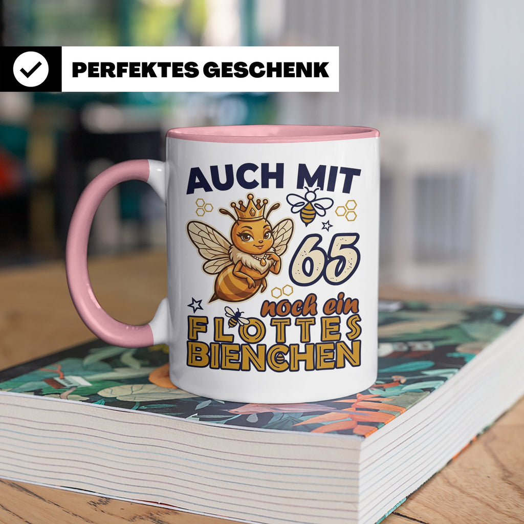 65. Geburtstag Tasse Frau Lustig Flottes Bienchen Spruch Bie – Rosa [farbe:rosa]