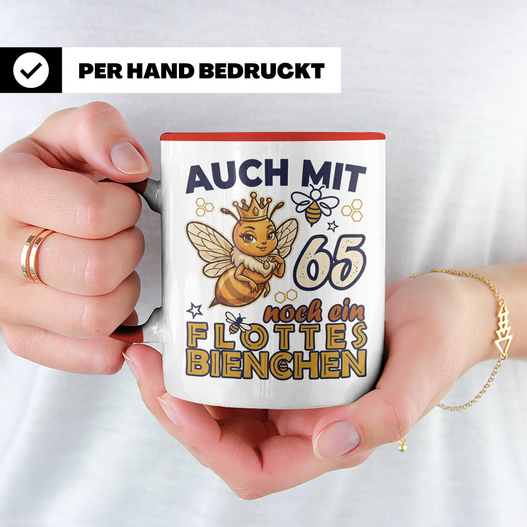 65. Geburtstag Tasse Frau Lustig Flottes Bienchen Spruch Bie – Rot [farbe:rot]