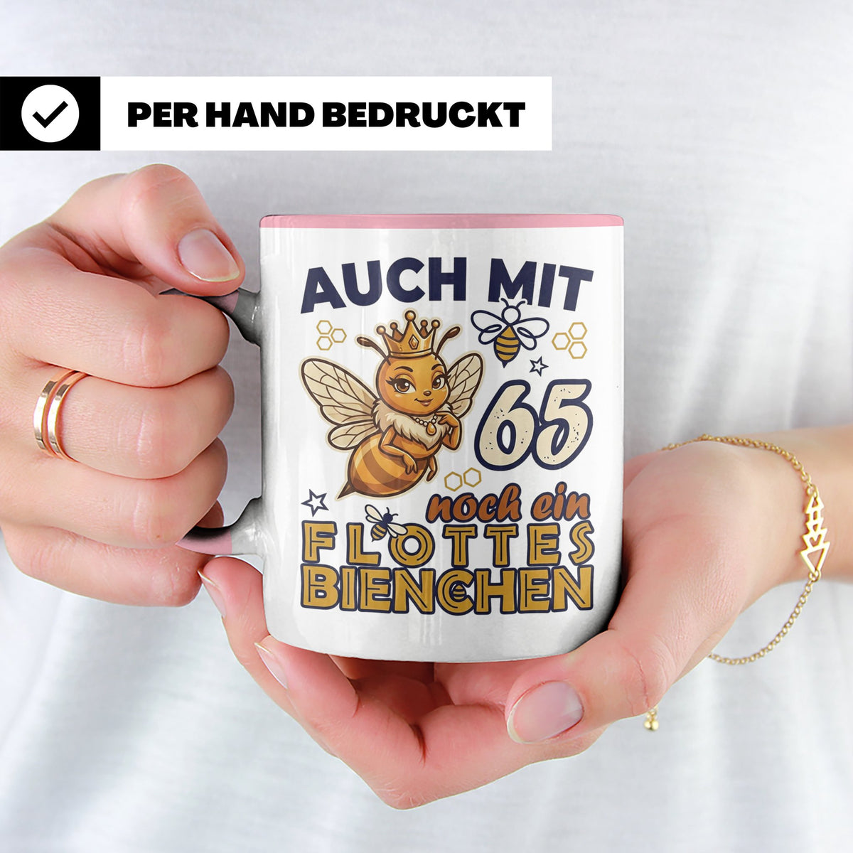 65. Geburtstag Tasse Frau Lustig Flottes Bienchen Spruch Bie – Rosa [farbe:rosa]