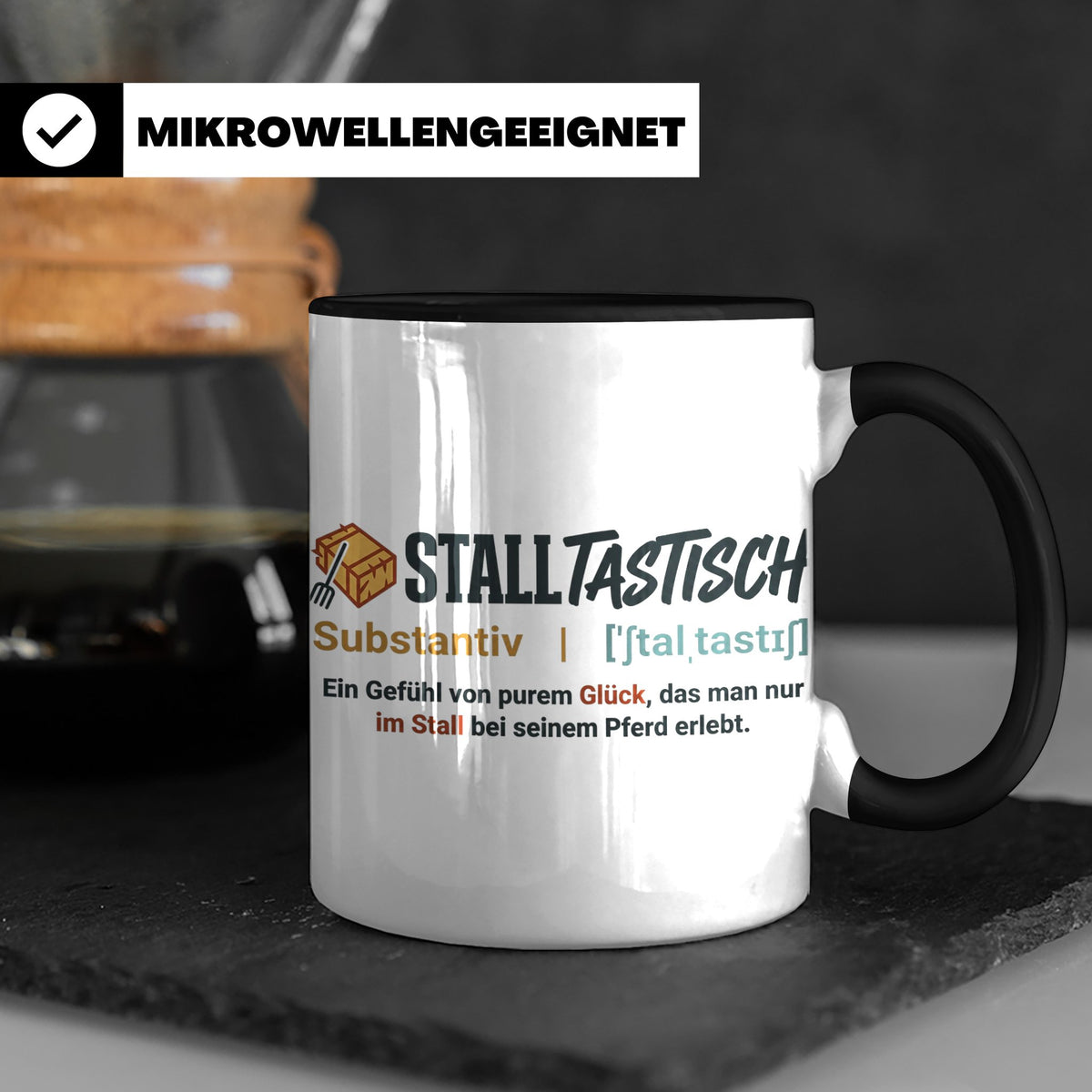 Pferde Tasse Stalltastisch Spruch, Geschenk für Reiterin, Ka – Schwarz [farbe:schwarz]