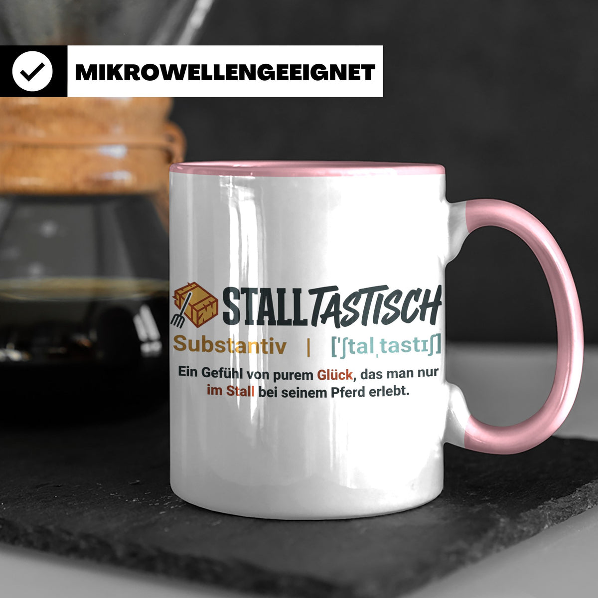 Pferde Tasse Stalltastisch Spruch, Geschenk für Reiterin, Ka – Rosa [farbe:rosa]