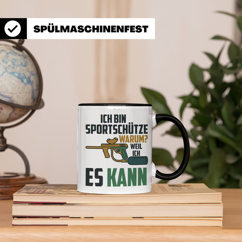 Paintball Tasse mit Spruch 'Ich bin Sportschütze weil ich es – Schwarz [farbe:schwarz]