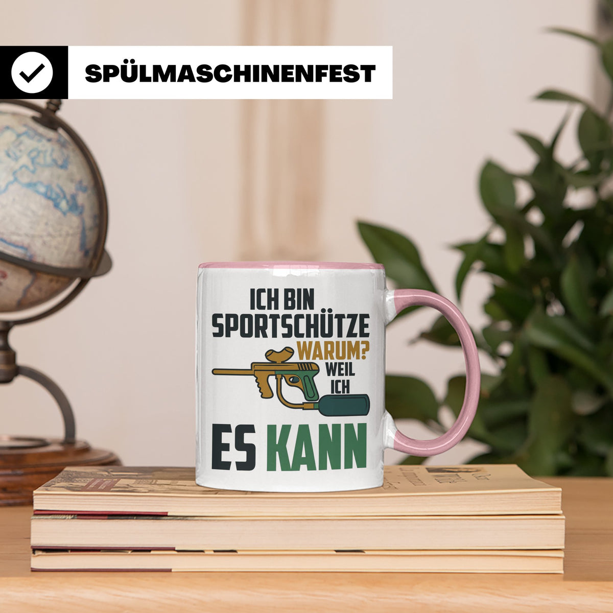 Paintball Tasse mit Spruch 'Ich bin Sportschütze weil ich es – Rosa [farbe:rosa]