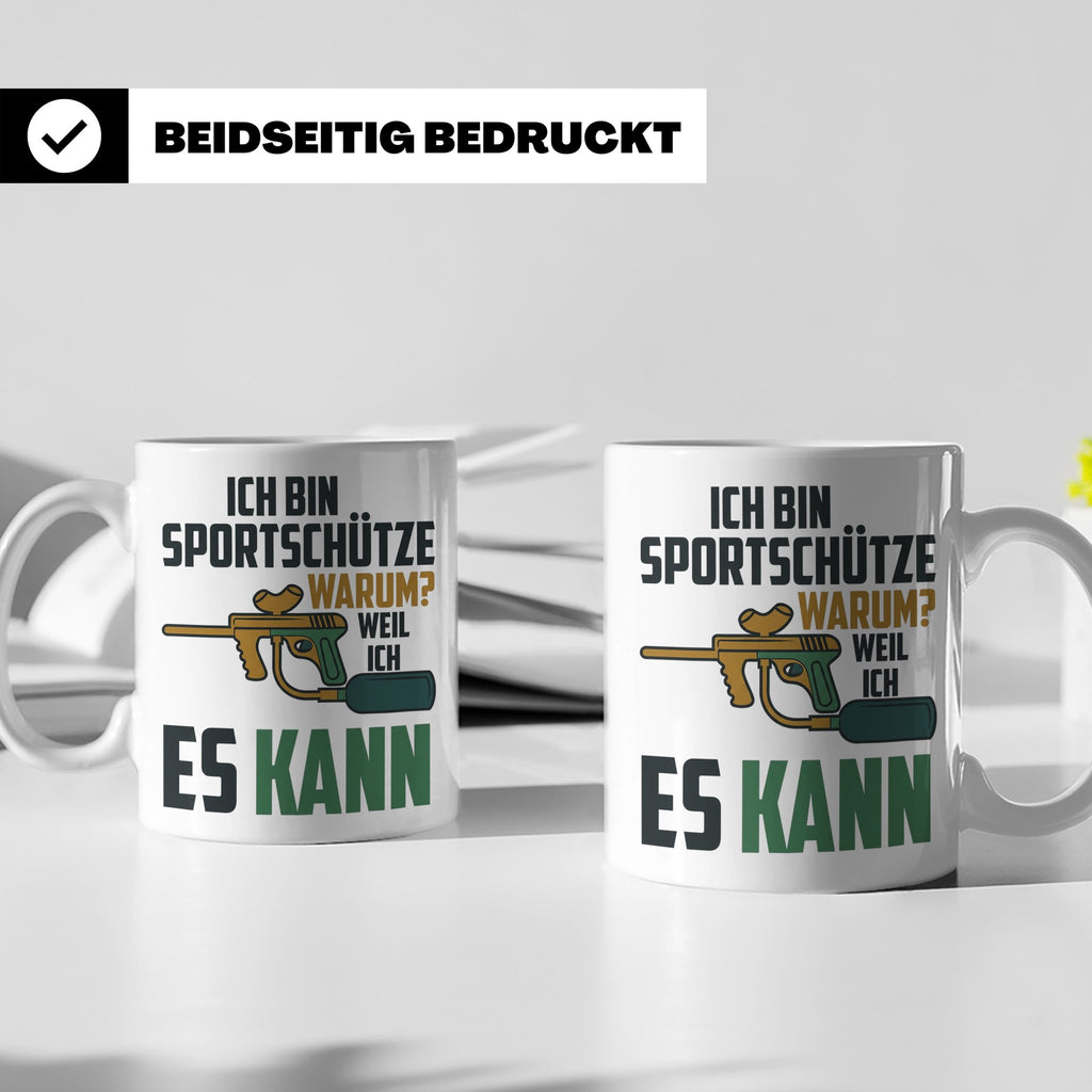 Paintball Tasse mit Spruch 'Ich bin Sportschütze weil ich es – Weiß [farbe:weiß]
