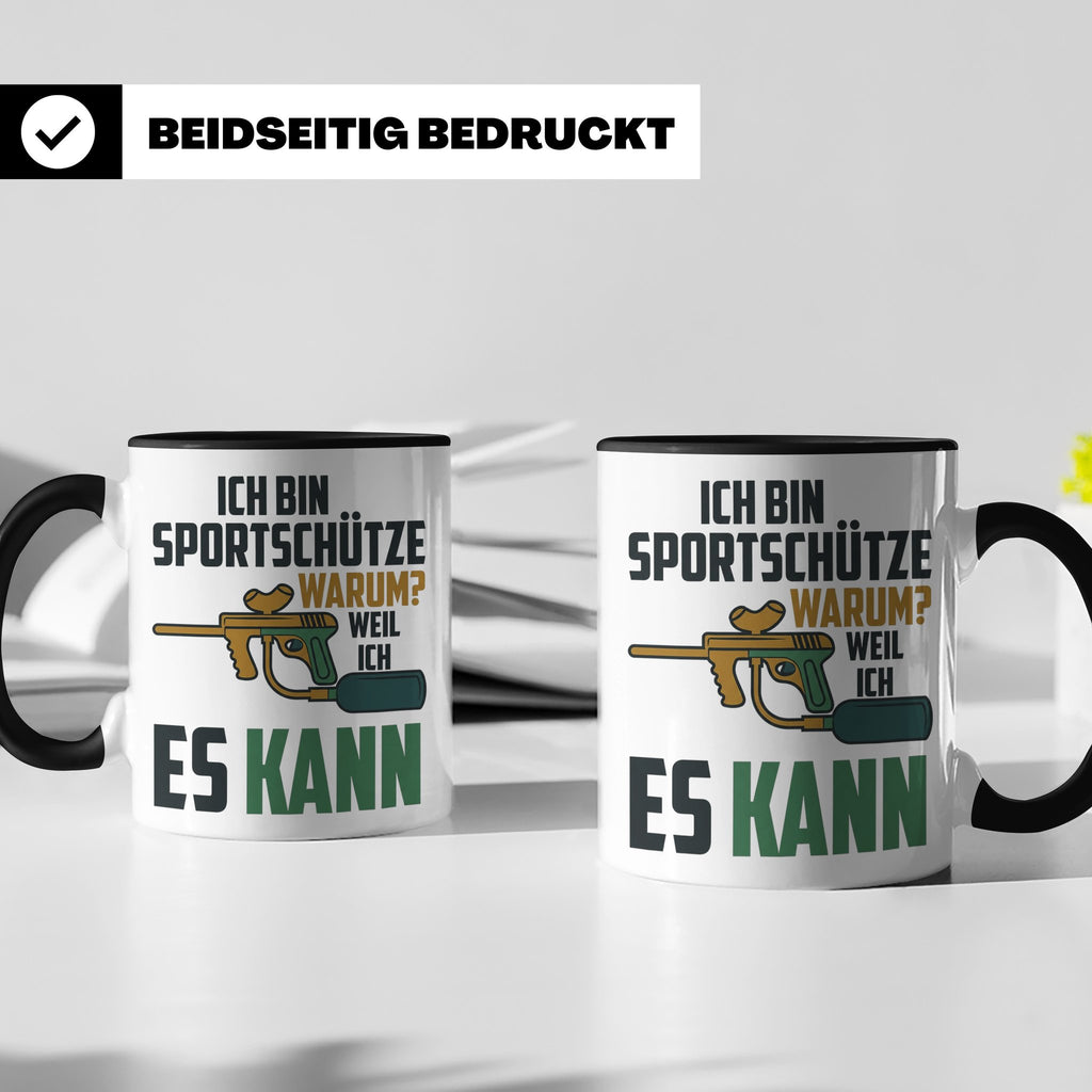 Paintball Tasse mit Spruch 'Ich bin Sportschütze weil ich es – Schwarz [farbe:schwarz]