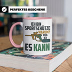 Paintball Tasse mit Spruch 'Ich bin Sportschütze weil ich es – Rosa [farbe:rosa]
