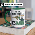 Paintball Tasse mit Spruch 'Ich bin Sportschütze weil ich es – Grün [farbe:grün]