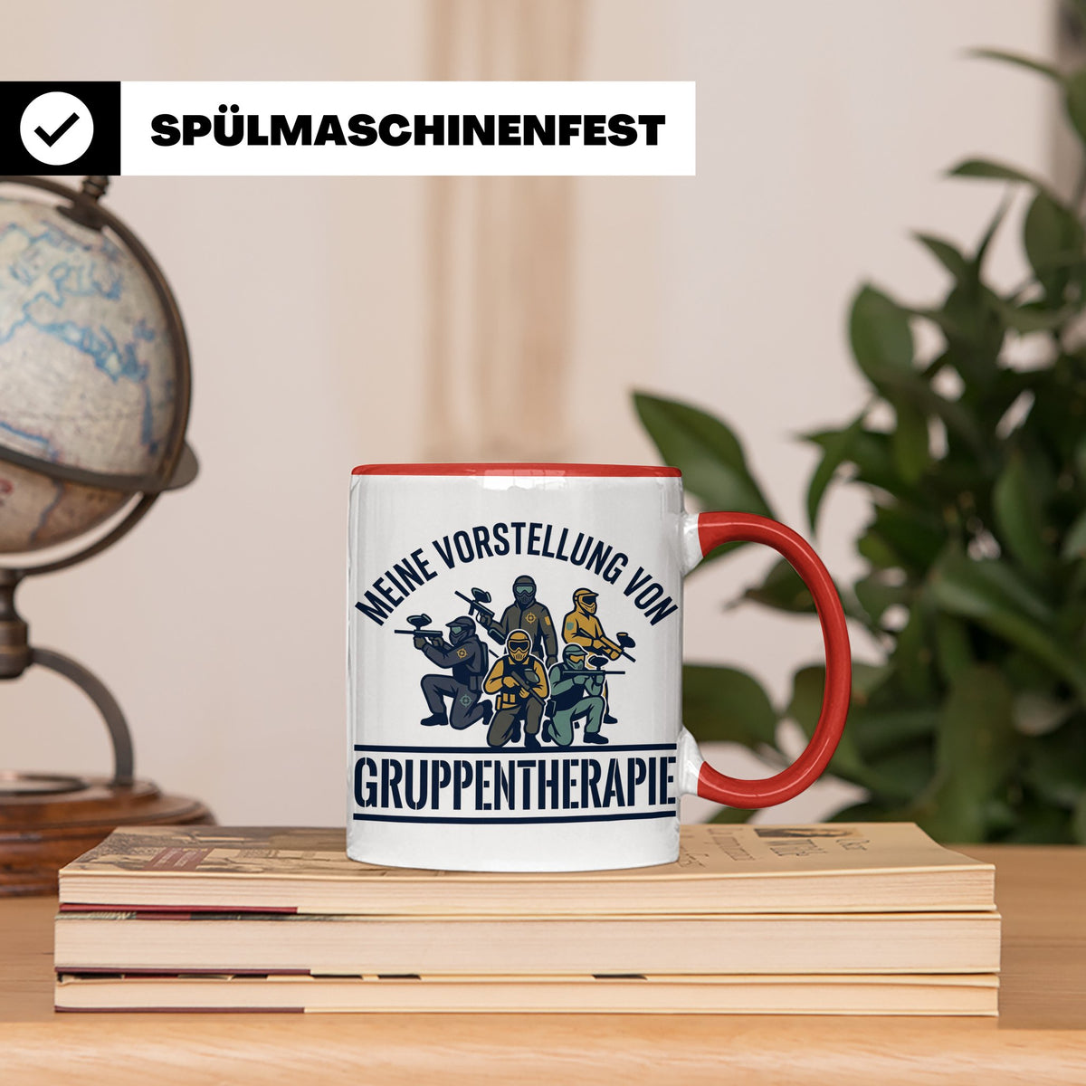 Paintball Tasse Gruppentherapie, lustiger Gotcha Spruch, Ges – Rot [farbe:rot]