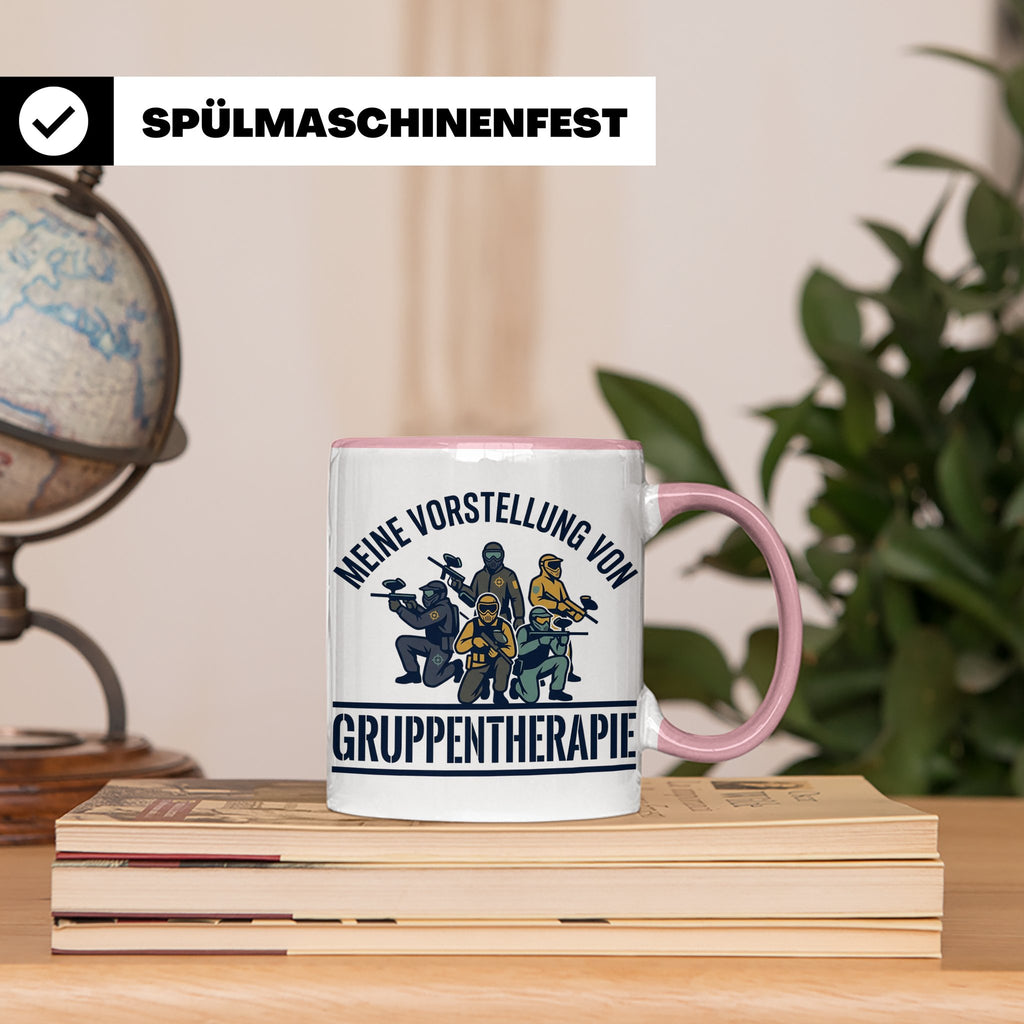 Paintball Tasse Gruppentherapie, lustiger Gotcha Spruch, Ges – Rosa [farbe:rosa]