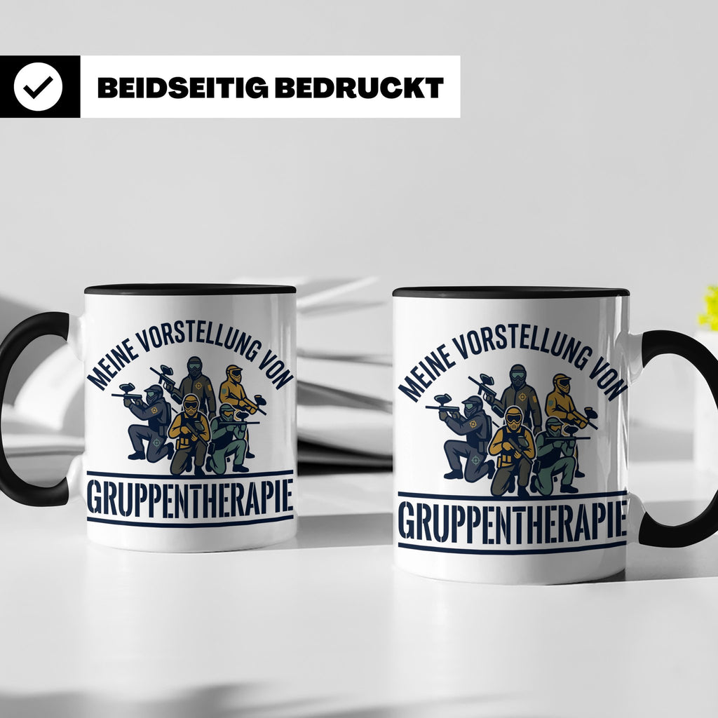 Paintball Tasse Gruppentherapie, lustiger Gotcha Spruch, Ges – Schwarz [farbe:schwarz]