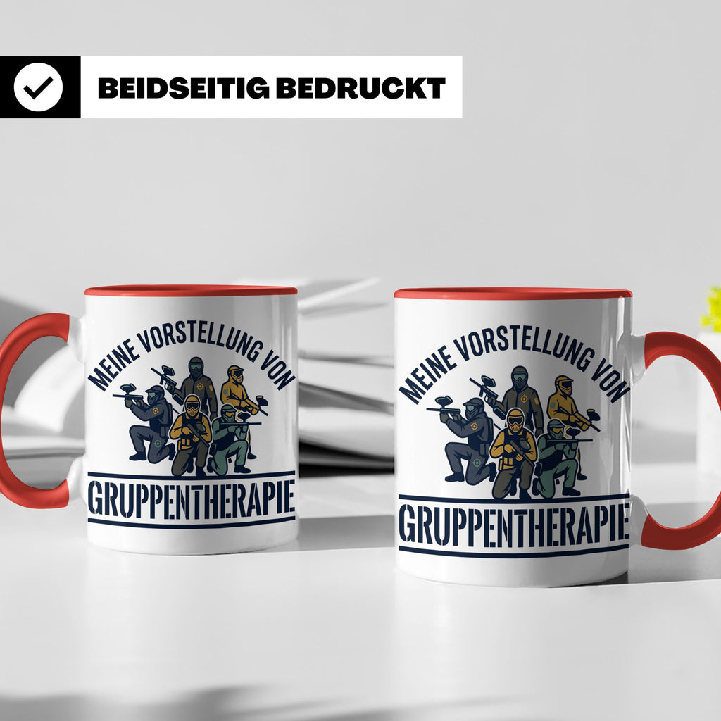 Paintball Tasse Gruppentherapie, lustiger Gotcha Spruch, Ges – Rot [farbe:rot]
