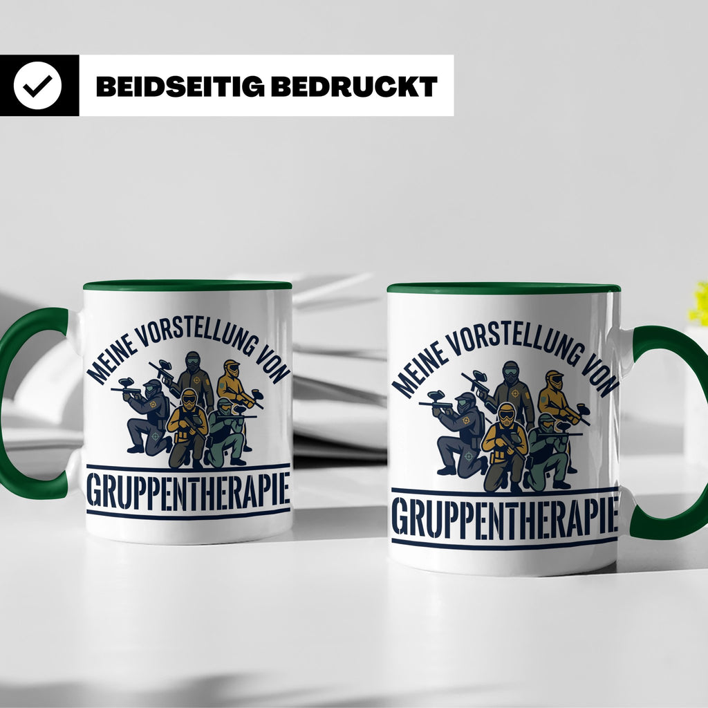 Paintball Tasse Gruppentherapie, lustiger Gotcha Spruch, Ges – Grün [farbe:grün]
