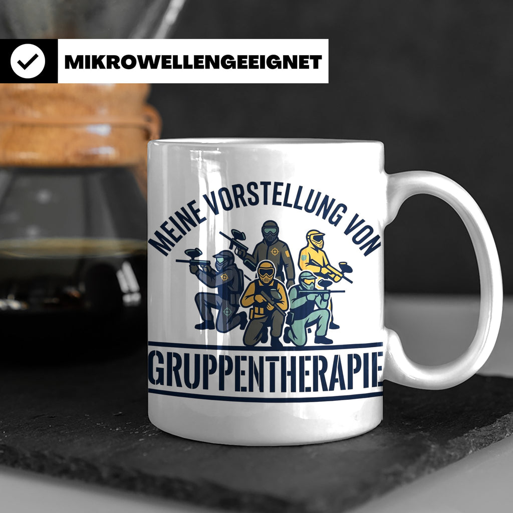 Paintball Tasse Gruppentherapie, lustiger Gotcha Spruch, Ges – Weiß [farbe:weiß]