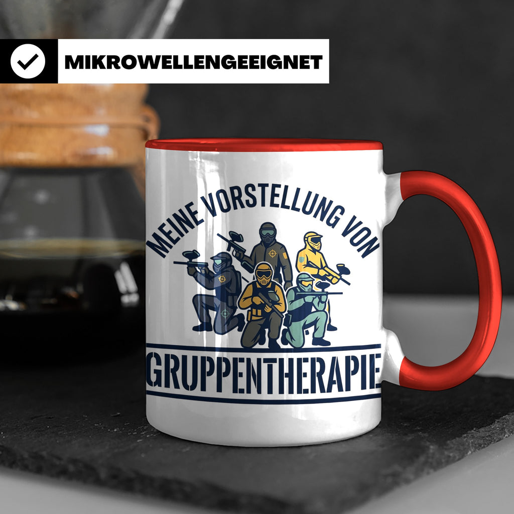 Paintball Tasse Gruppentherapie, lustiger Gotcha Spruch, Ges – Rot [farbe:rot]