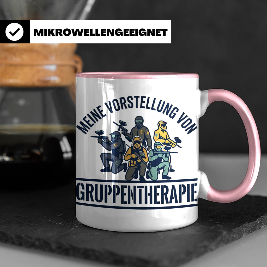 Paintball Tasse Gruppentherapie, lustiger Gotcha Spruch, Ges – Rosa [farbe:rosa]