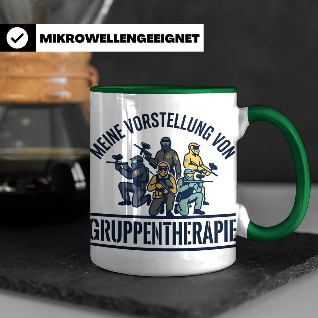 Paintball Tasse Gruppentherapie, lustiger Gotcha Spruch, Ges – Grün [farbe:grün]