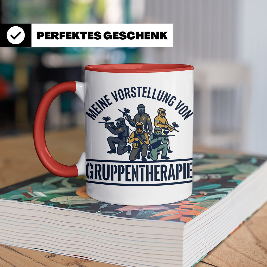 Paintball Tasse Gruppentherapie, lustiger Gotcha Spruch, Ges – Rot [farbe:rot]